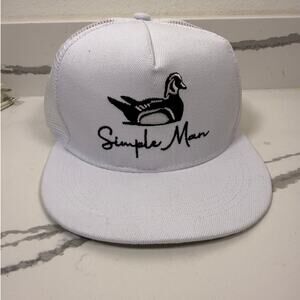 Simple Man Snap Back Flat Bill Hat Mesh Adjustable One Size White Embroirdered‎